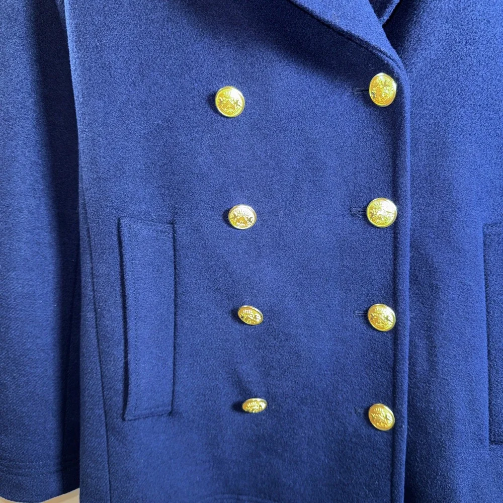 J Crew Factor Navy Wool Blend Peacoat Gold Button Double Breasted Classic Chic 2 - Picture 6 of 12